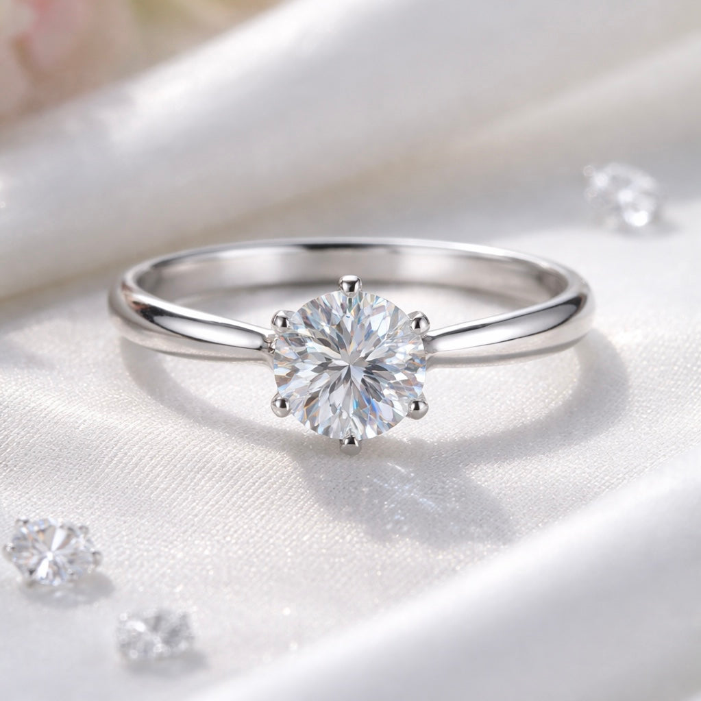 L’Essence Solitaire - 1.00CT Round Moissanite Ring in S925 Silver